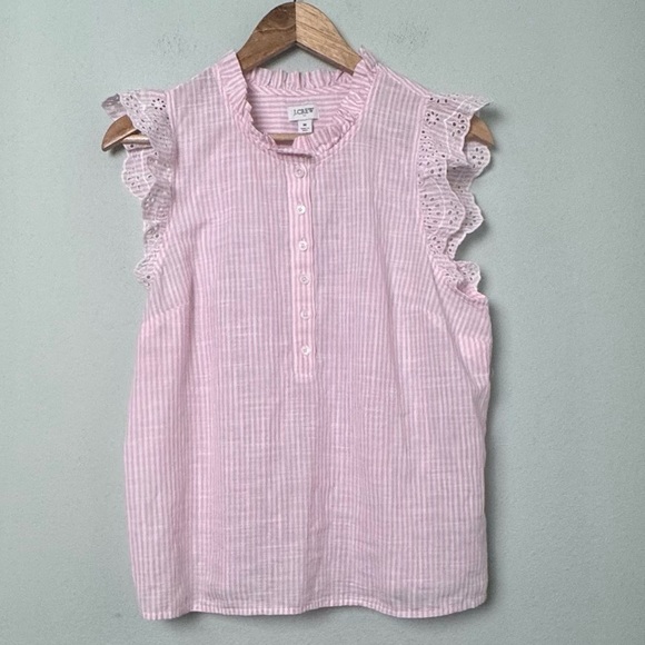 NWT J.Crew Striped‎ ruffle-front flutter-sleeve top in White Spring Blossom M - Picture 6 of 15